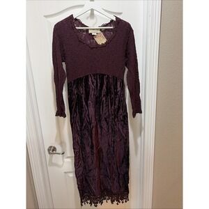 VTG NWT Margot Lea‎ Dress Size Medium Lace Accents Burgundy Maxi Long Sleeve USA